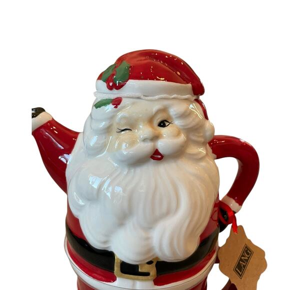 Lang Christmas Tea For One Winking Santa Teapot With Lid 12oz Cup New - Picture 9 of 16
